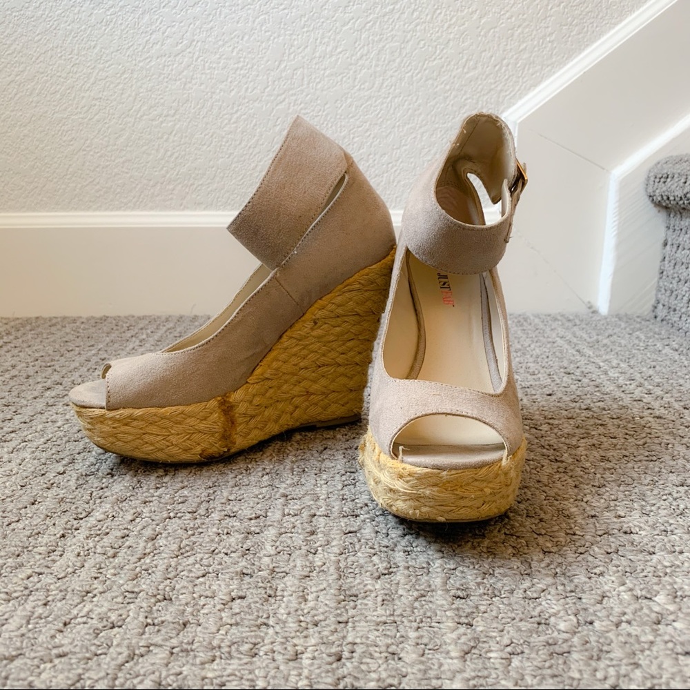 JustFab Taupe Wedges with Ankle Strap